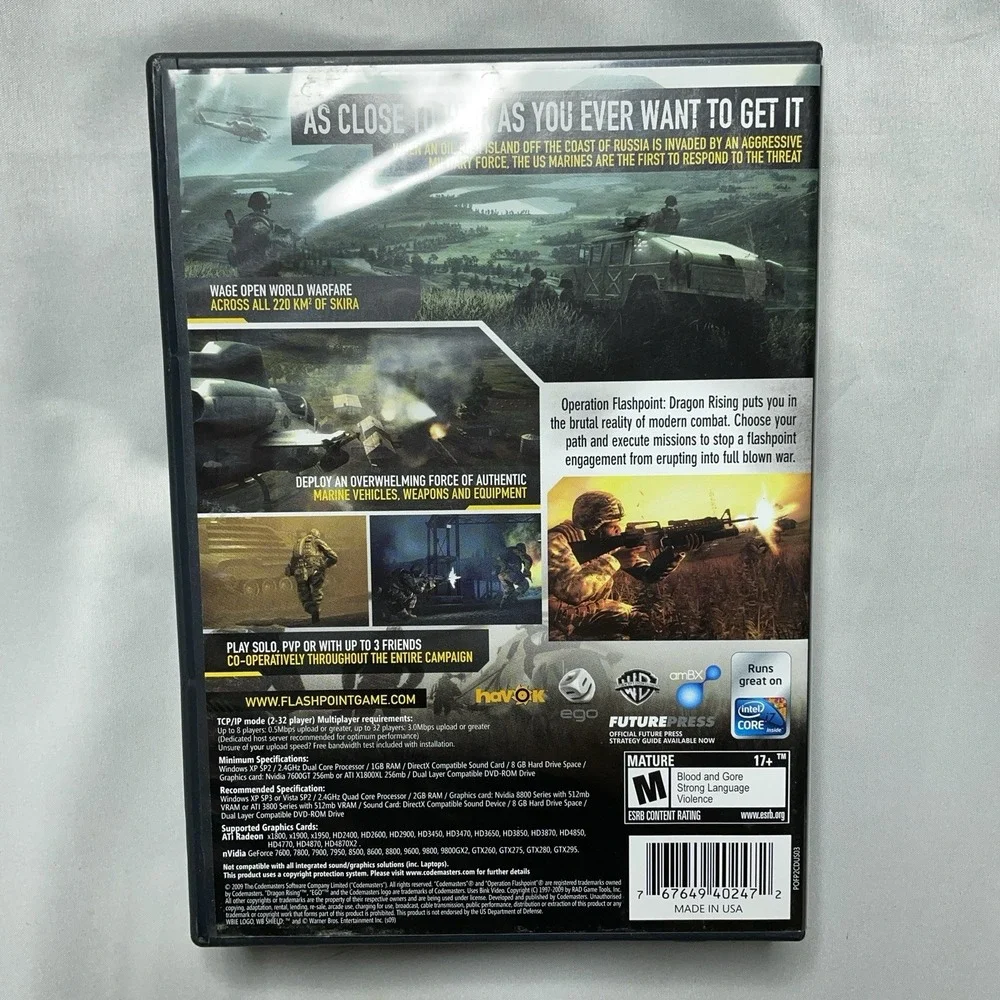 Operation Flashpoint Dragon Rising PC DVD Game w/ Case & Field Manual 2009